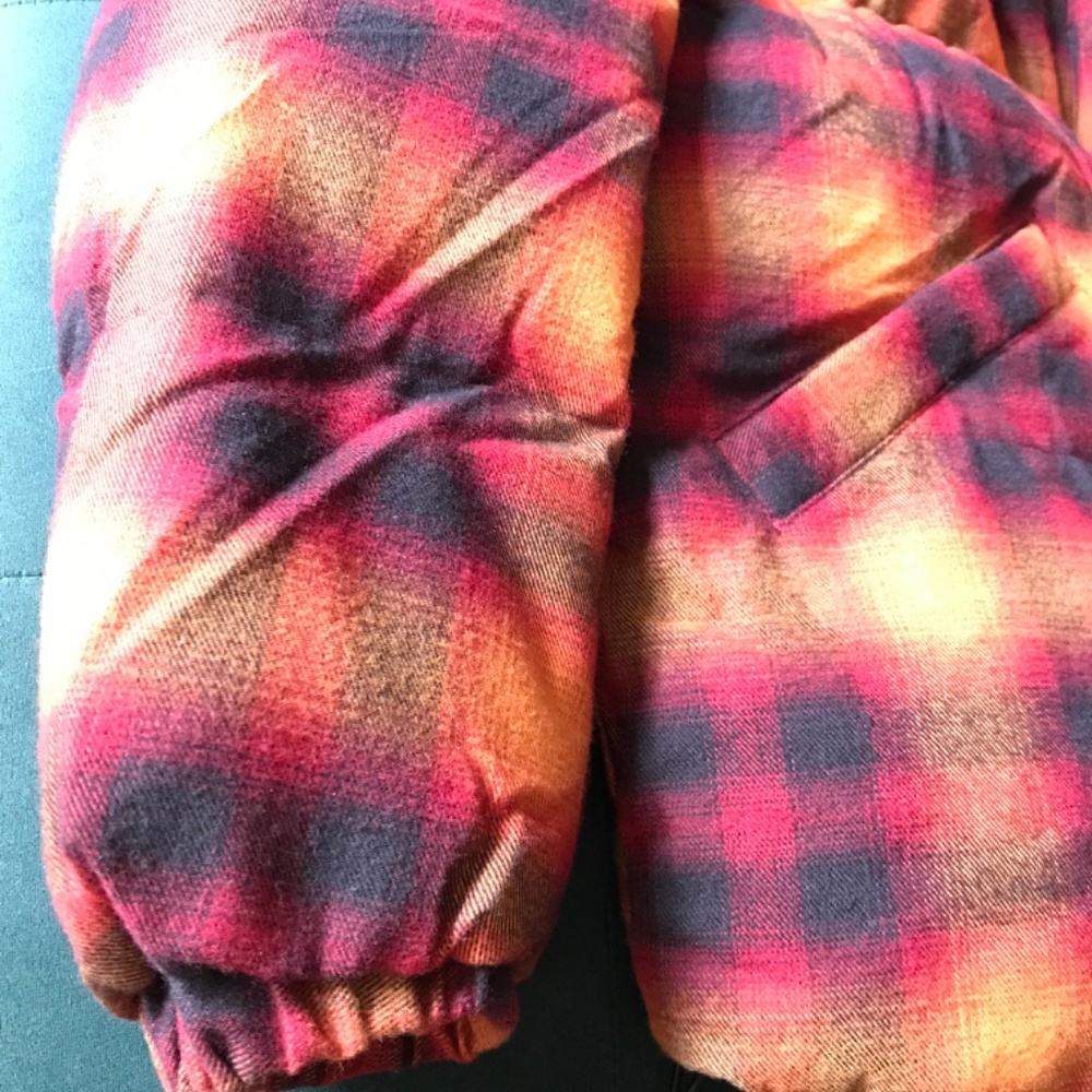 Zara Jacket Mens Plaid Puffer Flannel Orange Black, Red, Street Wear Y2K M - Picture 10 of 13